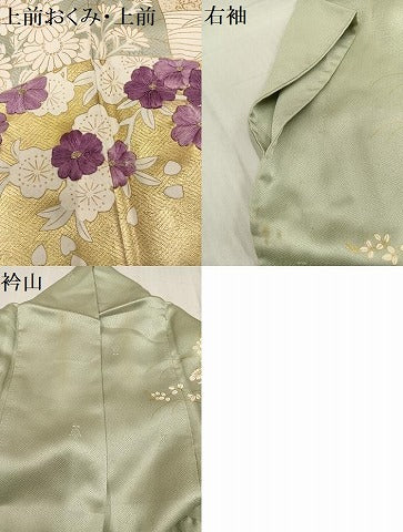 平和屋着物●訪問着　刺繍　群れ鶴地紙草花文　貝紫　暈し染め　金彩　正絹　逸品　AABG1068ph