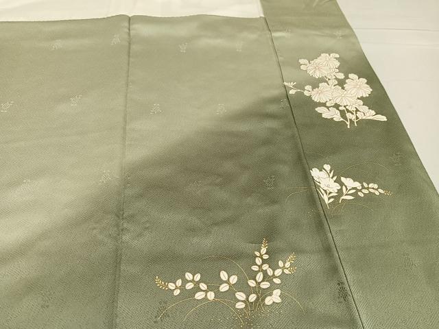 平和屋着物●訪問着　刺繍　群れ鶴地紙草花文　貝紫　暈し染め　金彩　正絹　逸品　AABG1068ph