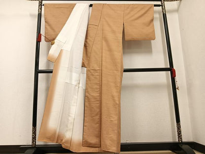 平和屋着物●上質な紬　色無地　江戸茶色　正絹　逸品　AABG1069ph