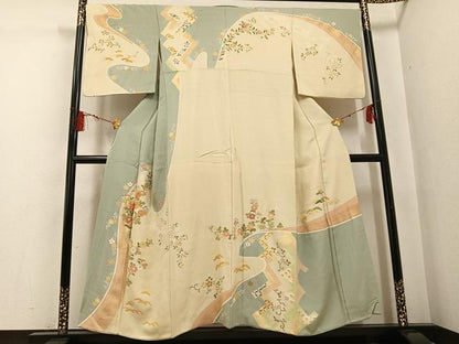 平和屋着物●創業460年・千總　訪問着　駒刺繍　花唐草文　金彩　正絹　逸品　AABG1070ph