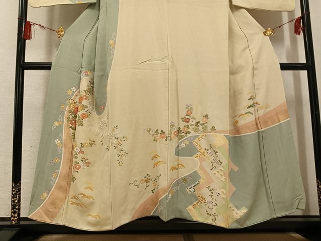 平和屋着物●創業460年・千總　訪問着　駒刺繍　花唐草文　金彩　正絹　逸品　AABG1070ph