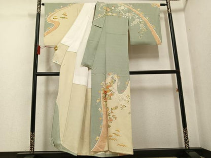 平和屋着物●創業460年・千總　訪問着　駒刺繍　花唐草文　金彩　正絹　逸品　AABG1070ph