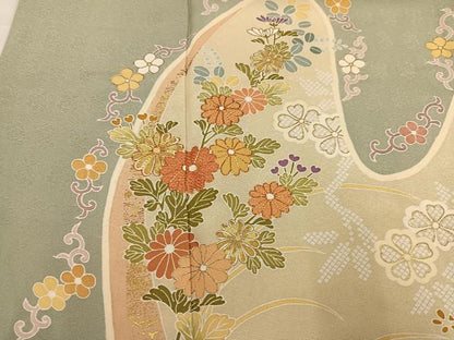 平和屋着物●創業460年・千總　訪問着　駒刺繍　花唐草文　金彩　正絹　逸品　AABG1070ph