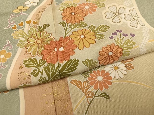 平和屋着物●創業460年・千總　訪問着　駒刺繍　花唐草文　金彩　正絹　逸品　AABG1070ph