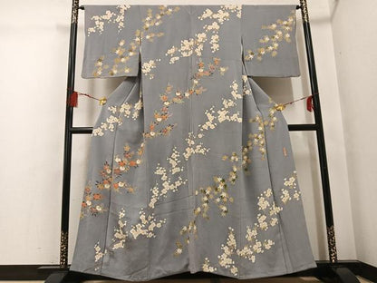 平和屋着物●訪問着 友禅 きもの明日香 草花文 金彩 鬼しぼ縮緬 正絹 逸品 AABG1073ph
