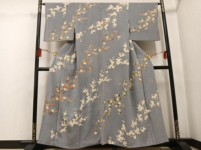 平和屋着物●訪問着 友禅 きもの明日香 草花文 金彩 鬼しぼ縮緬 正絹 逸品 AABG1073ph