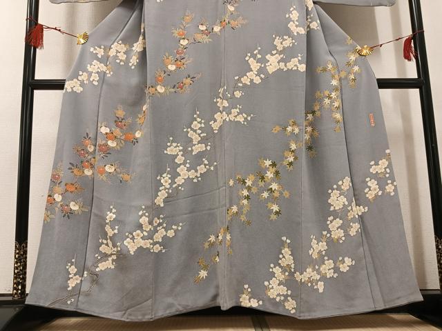 平和屋着物●訪問着 友禅 きもの明日香 草花文 金彩 鬼しぼ縮緬 正絹 逸品 AABG1073ph