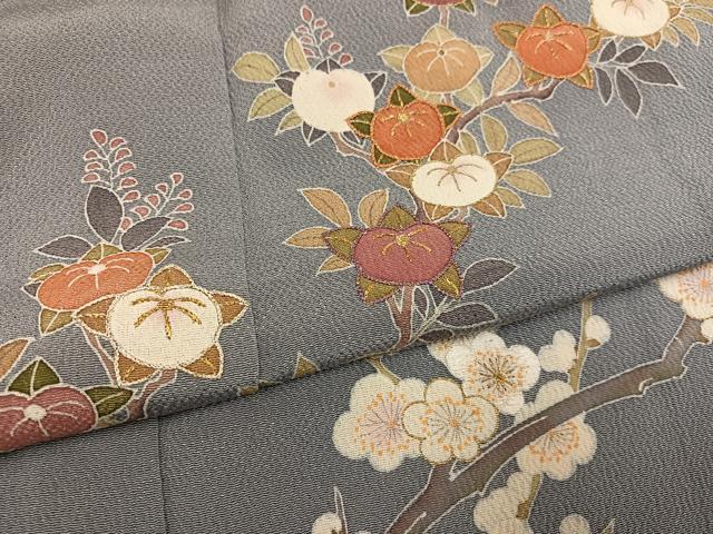 平和屋着物●訪問着 友禅 きもの明日香 草花文 金彩 鬼しぼ縮緬 正絹 逸品 AABG1073ph