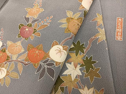 平和屋着物●訪問着 友禅 きもの明日香 草花文 金彩 鬼しぼ縮緬 正絹 逸品 AABG1073ph
