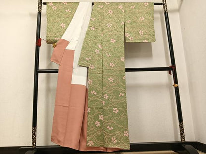 平和屋着物●上質な小紋 絞り 舞花文 正絹 逸品 AABG1074ph