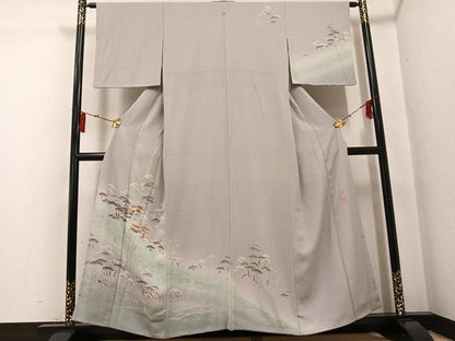 平和屋着物●京加賀友禅 百貫達雄 訪問着 風景松笹文 正絹 逸品 AABG1075ph