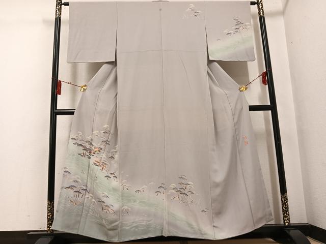 平和屋着物●京加賀友禅 百貫達雄 訪問着 風景松笹文 正絹 逸品 AABG1075ph