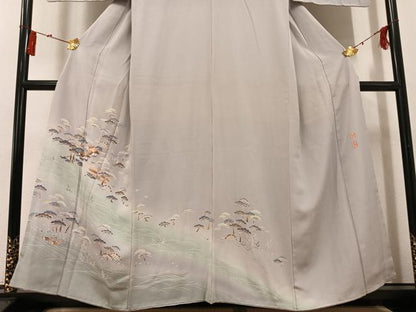 平和屋着物●京加賀友禅 百貫達雄 訪問着 風景松笹文 正絹 逸品 AABG1075ph