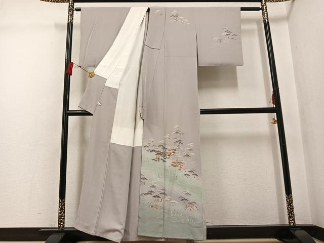 平和屋着物●京加賀友禅 百貫達雄 訪問着 風景松笹文 正絹 逸品 AABG1075ph