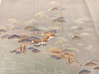 平和屋着物●京加賀友禅 百貫達雄 訪問着 風景松笹文 正絹 逸品 AABG1075ph