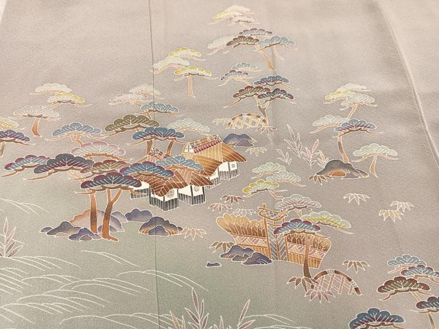 平和屋着物●京加賀友禅 百貫達雄 訪問着 風景松笹文 正絹 逸品 AABG1075ph
