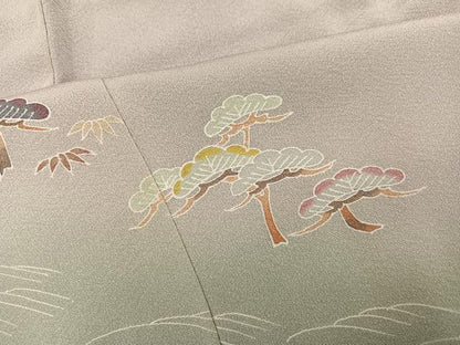 平和屋着物●京加賀友禅 百貫達雄 訪問着 風景松笹文 正絹 逸品 AABG1075ph
