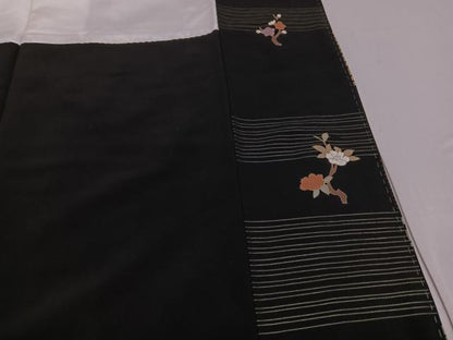 平和屋着物●訪問着　刺繍　草花文　黒地　金彩　正絹　逸品　AABG1077ph