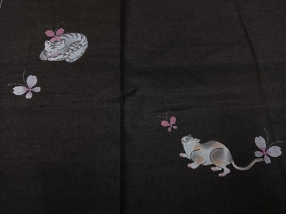 平和屋着物●濡れ描き友禅作家　高橋峰陵　訪問着　手描き　猫　蝶　さが美扱い　正絹　逸品　未使用　AABG1085ph