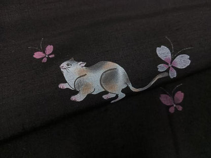平和屋着物●濡れ描き友禅作家　高橋峰陵　訪問着　手描き　猫　蝶　さが美扱い　正絹　逸品　未使用　AABG1085ph