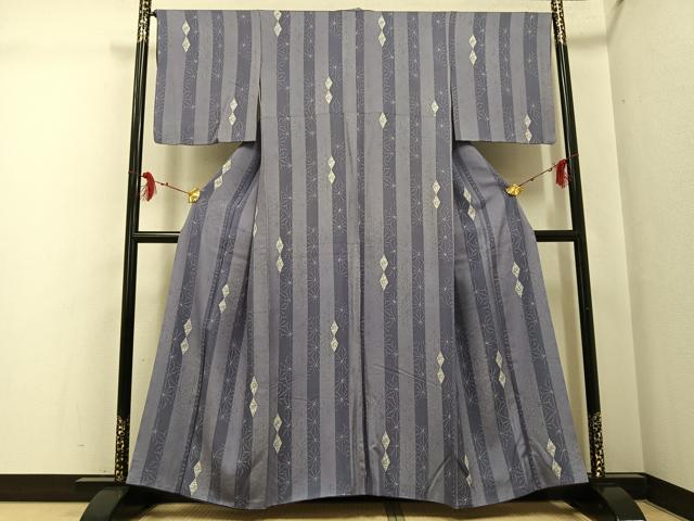 平和屋着物●上質な小紋　麻の葉花間道　正絹　逸品　AABG1091ph