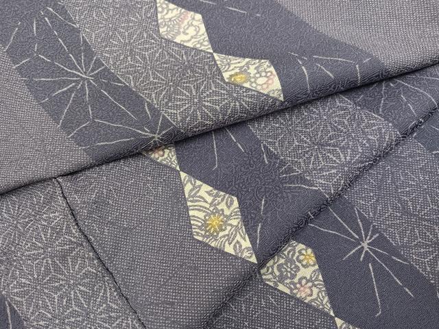 平和屋着物●上質な小紋　麻の葉花間道　正絹　逸品　AABG1091ph