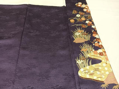 平和屋着物●豪華振袖・長襦袢(無双仕立て)セット　駒刺繍　松竹梅渡り橋風景文　金彩　正絹　逸品　AABG1102ph