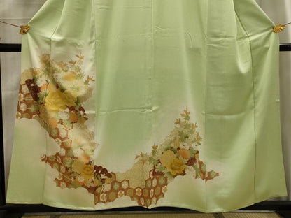 平和屋着物■訪問着　霞取り扇面花文　暈し染め　金彩　正絹　逸品　AABG1121sx