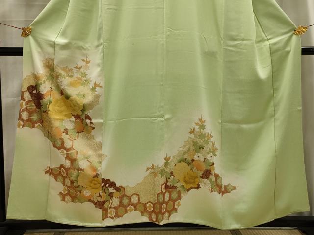 平和屋着物■訪問着　霞取り扇面花文　暈し染め　金彩　正絹　逸品　AABG1121sx