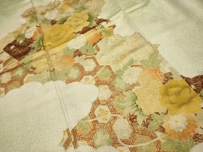 平和屋着物■訪問着　霞取り扇面花文　暈し染め　金彩　正絹　逸品　AABG1121sx