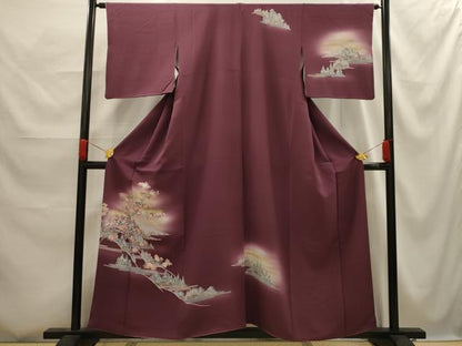 平和屋着物■訪問着　風景文　暈し染め　金彩　反端付き　正絹　逸品　AABG1122sx