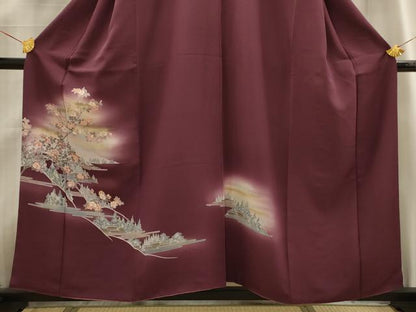 平和屋着物■訪問着　風景文　暈し染め　金彩　反端付き　正絹　逸品　AABG1122sx
