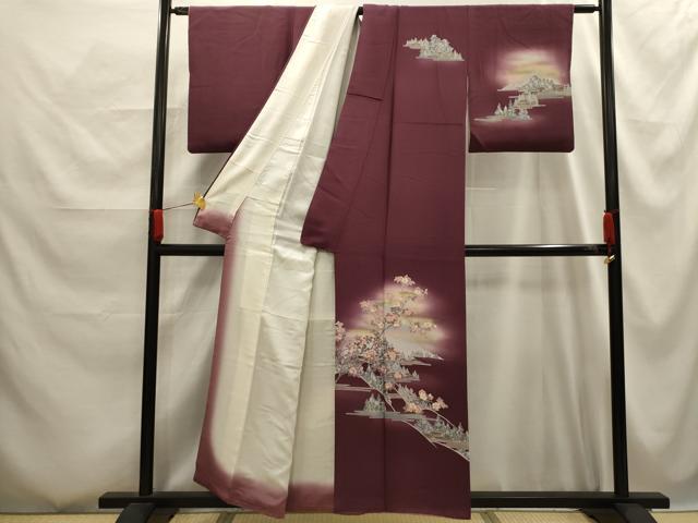平和屋着物■訪問着　風景文　暈し染め　金彩　反端付き　正絹　逸品　AABG1122sx