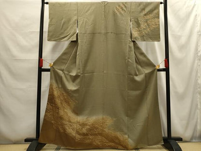 平和屋着物■訪問着　駒刺繍　流水草花文　暈し染め　金彩　正絹　逸品　AABG1130sx