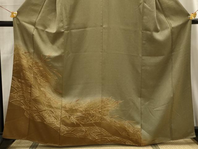 平和屋着物■訪問着　駒刺繍　流水草花文　暈し染め　金彩　正絹　逸品　AABG1130sx