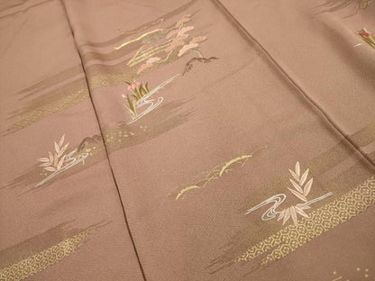 平和屋着物■訪問着　駒刺繍　風景文　金彩　正絹　逸品　AABG1132sx