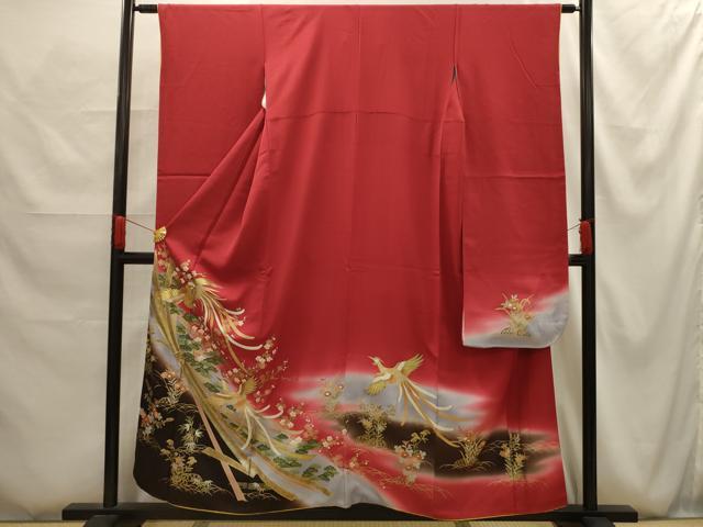 平和屋着物■豪華振袖　駒刺繍　松竹梅束ね熨斗鳳凰花文　暈し染め　金彩　鈴乃屋扱い　正絹　逸品　AABG1137sx