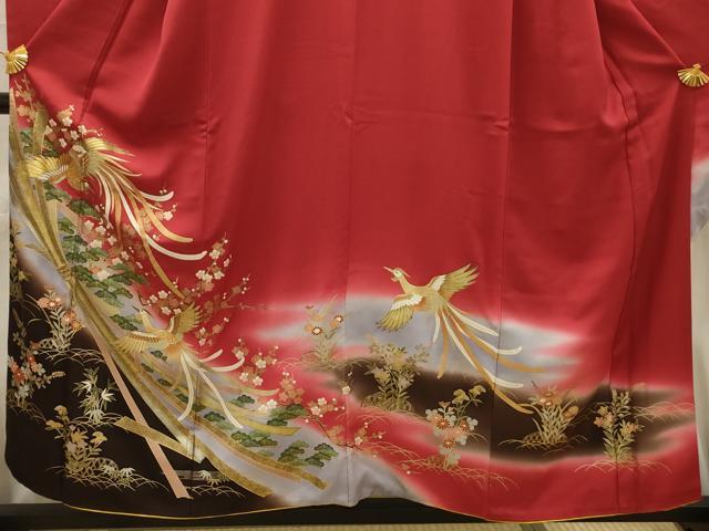 平和屋着物■豪華振袖　駒刺繍　松竹梅束ね熨斗鳳凰花文　暈し染め　金彩　鈴乃屋扱い　正絹　逸品　AABG1137sx