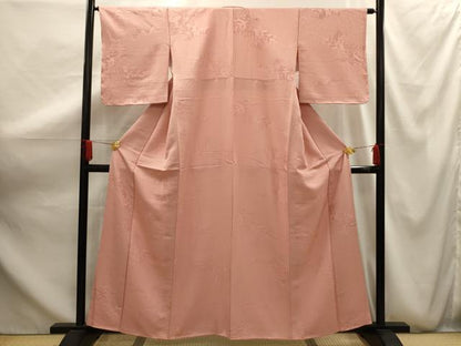 平和屋着物■上質な色無地　人物風景地紋　珊瑚色　正絹　逸品　AABG1156sx
