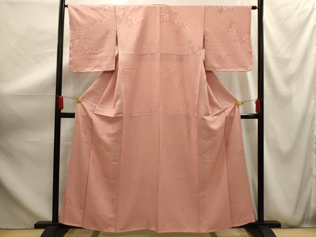 平和屋着物■上質な色無地　人物風景地紋　珊瑚色　正絹　逸品　AABG1156sx