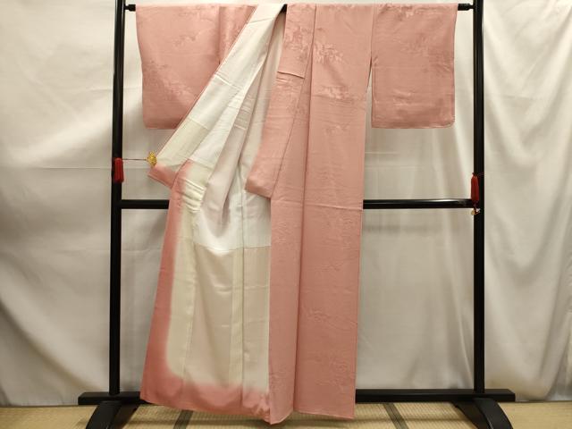 平和屋着物■上質な色無地　人物風景地紋　珊瑚色　正絹　逸品　AABG1156sx