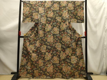 平和屋着物■上質な小紋　花鳥文　黒地　正絹　逸品　AABG1164sx