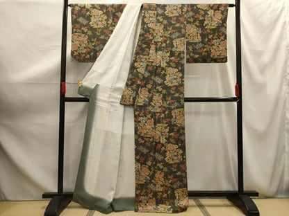 平和屋着物■上質な小紋　花鳥文　黒地　正絹　逸品　AABG1164sx
