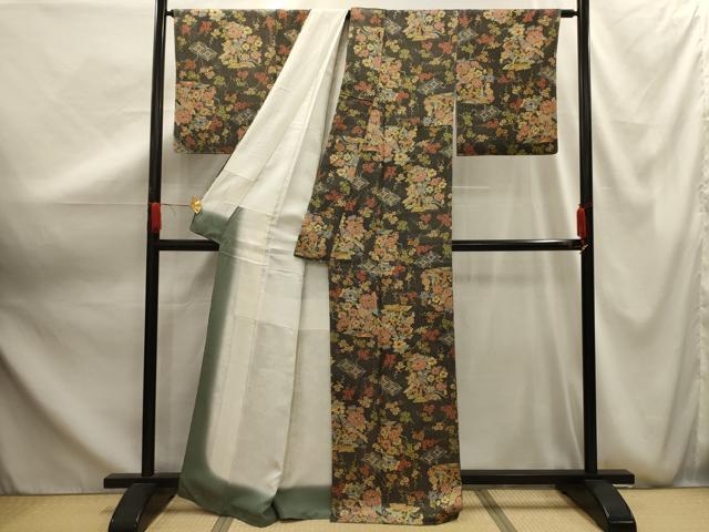平和屋着物■上質な小紋　花鳥文　黒地　正絹　逸品　AABG1164sx