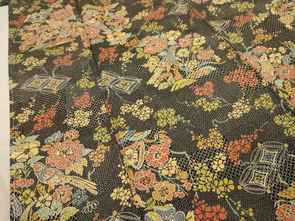 平和屋着物■上質な小紋　花鳥文　黒地　正絹　逸品　AABG1164sx