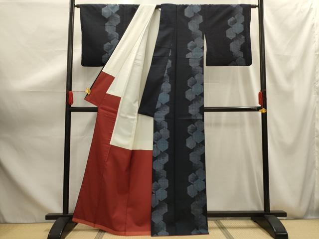 平和屋着物■上質な紬 亀甲間道 正絹 逸品 AABG1169sx