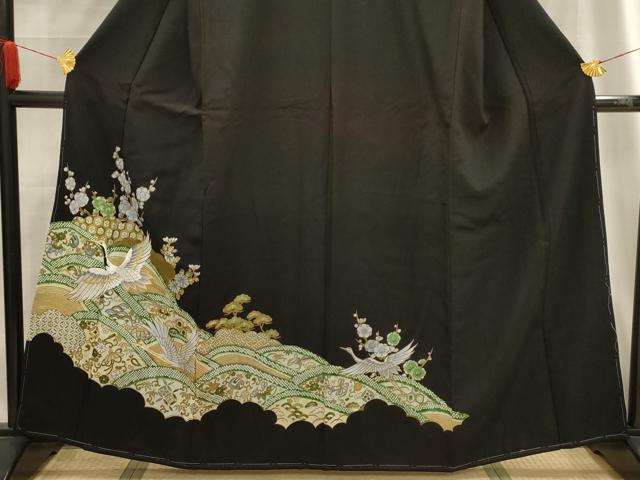 平和屋着物■豪華黒留袖　刺繍　松竹梅飛鶴宝尽くし　金糸　金彩　洗える着物　AABG1172sx