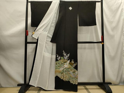 平和屋着物■豪華黒留袖　刺繍　松竹梅飛鶴宝尽くし　金糸　金彩　洗える着物　AABG1172sx