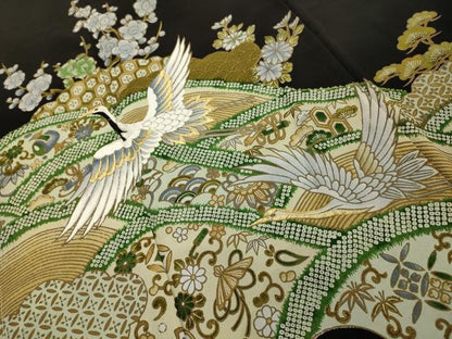 平和屋着物■豪華黒留袖　刺繍　松竹梅飛鶴宝尽くし　金糸　金彩　洗える着物　AABG1172sx