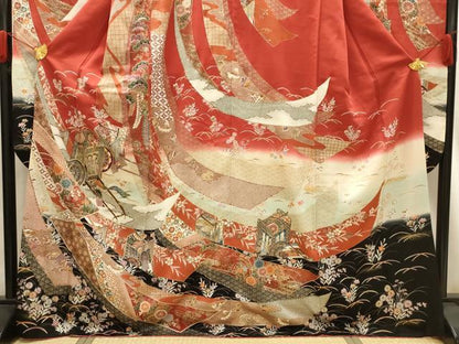 平和屋着物■豪華振袖　駒刺繍　鬘帯御所車花文　暈し染め　金彩　正絹　逸品　AABG1182sx